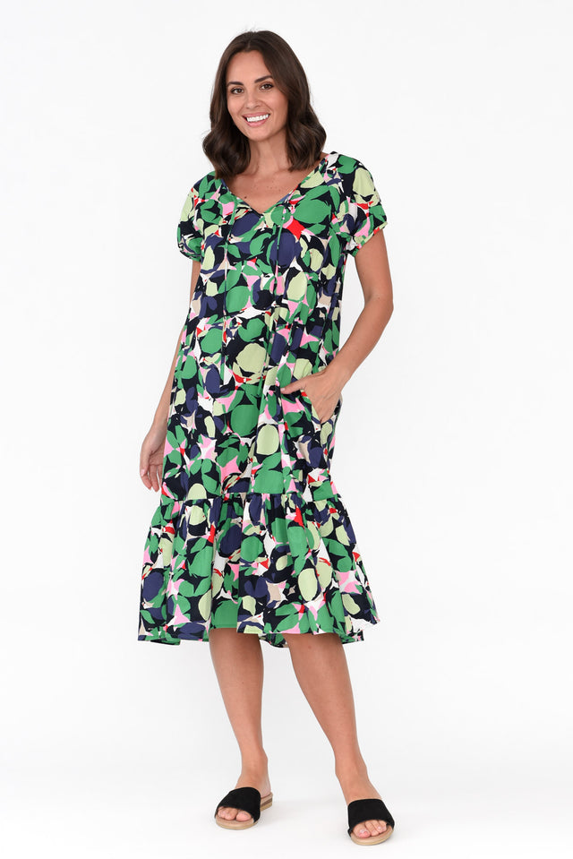 Felina Green Abstract Ruffle Dress