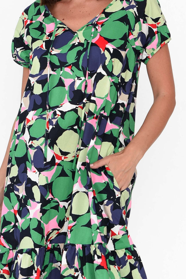 Felina Green Abstract Ruffle Dress image 5
