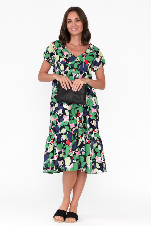 Felina Green Abstract Ruffle Dress