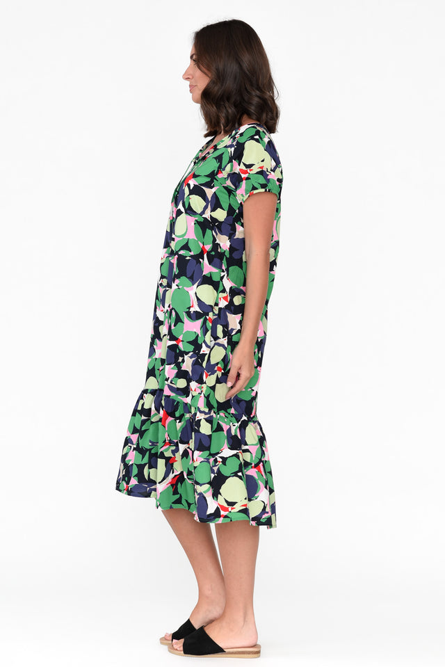 Felina Green Abstract Ruffle Dress