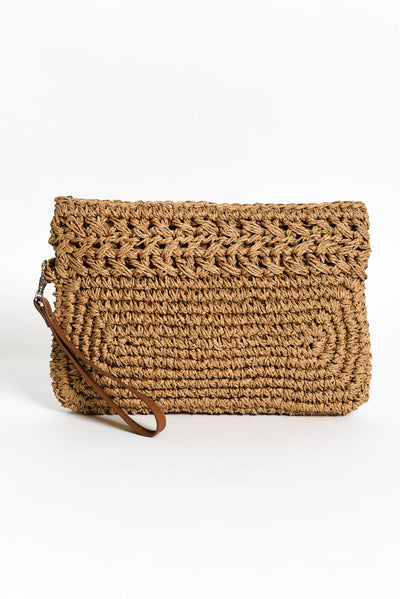 Felique Tan Straw Clutch