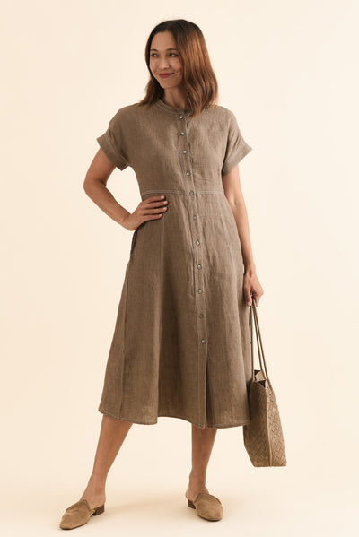 Fenton Mocha Linen Button Dress