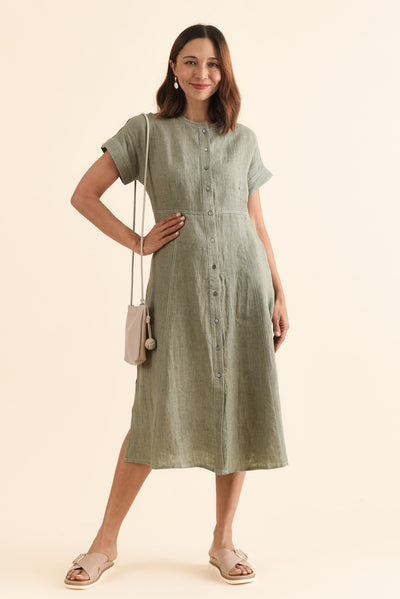Fenton Sage Linen Button Dress