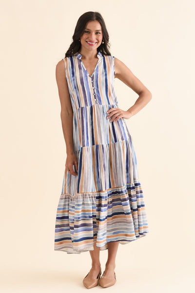 Fernando Blue Stripe Button Dress