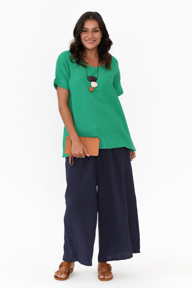 Gabby Navy Cotton Wide Leg Pants