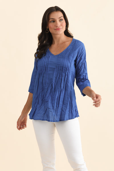 Fia Cobalt Sleeved Crinkle Cotton Top