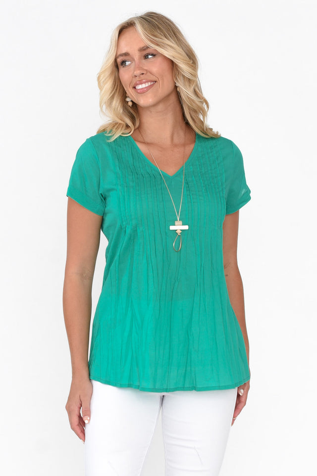 Fia Emerald Cotton Top neckline_V Neck  alt text|model:Zoe;wearing:AU 8 / US 4 image 1