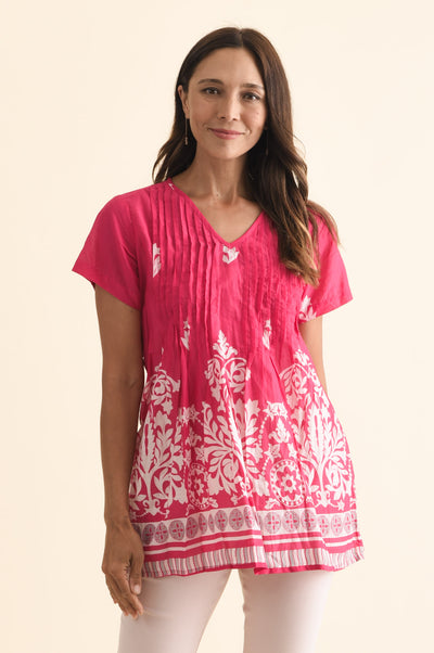 Fia Fuchsia Abstract Crinkle Cotton Top