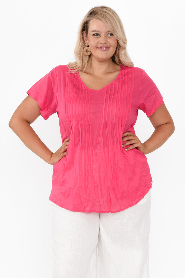 Fia Hot Pink Crinkle Cotton Top,Blonde model,plus-size,curve-tops,plus-size-cotton-tops,alt text|model:Shandre image 9