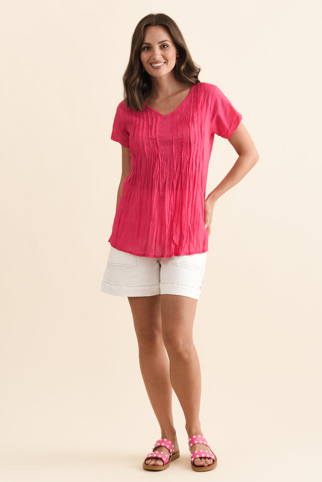 Fia Hot Pink Crinkle Cotton Top,Brunette model,alt text|model:MJ image 8
