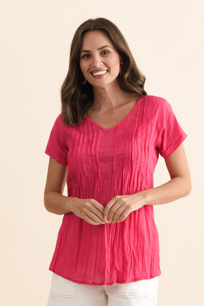 Fia Hot Pink Crinkle Cotton Top