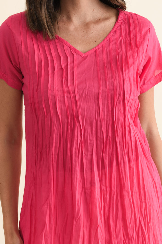 Fia Hot Pink Crinkle Cotton Top,Brunette model,alt text|model:MJ image 6