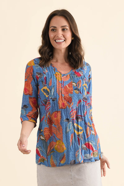 Fia Orange Garden Sleeved Crinkle Cotton Top