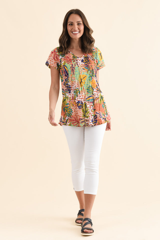 Fia Orange Leaf Crinkle Cotton Top,Full Body,Brunette model,alt text|model:MJ image 2