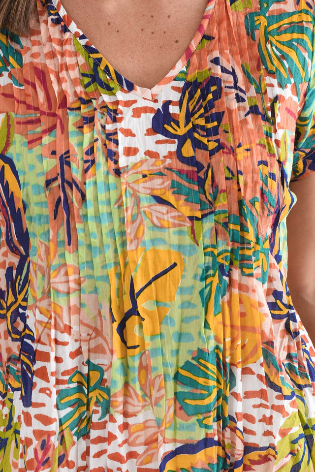 Fia Orange Leaf Crinkle Cotton Top,Detail,Brunette model,alt text|model:MJ image 5