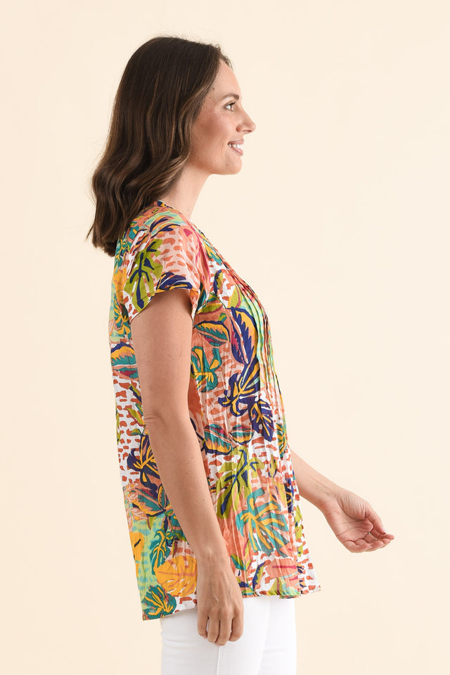 Fia Orange Leaf Crinkle Cotton Top,Side,Brunette model,alt text|model:MJ image 3