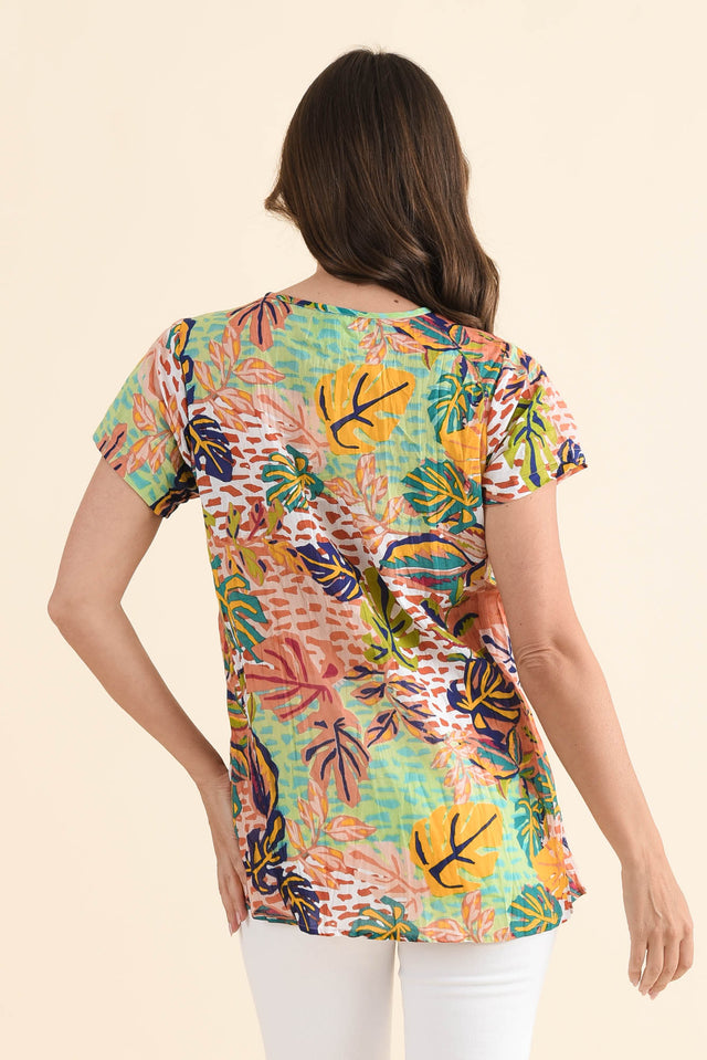 Fia Orange Leaf Crinkle Cotton Top,Back,Brunette model,alt text|model:MJ image 4