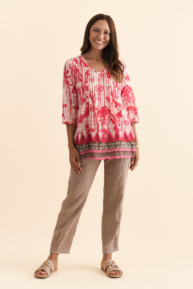 Fia Pink Dandelion Sleeved Crinkle Cotton Top,Brunette model,alt text|model:Cara image 8
