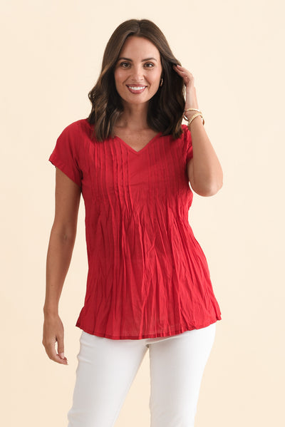 Fia Red Crinkle Cotton Top