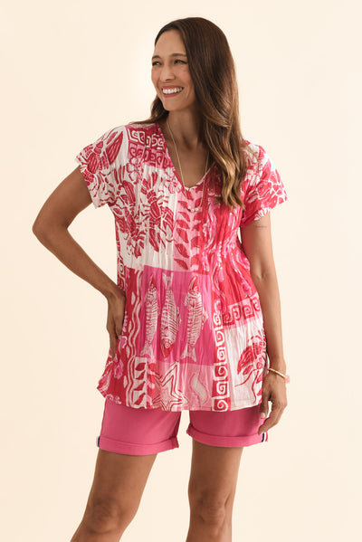 Fia Red Sea Crinkle Cotton Top