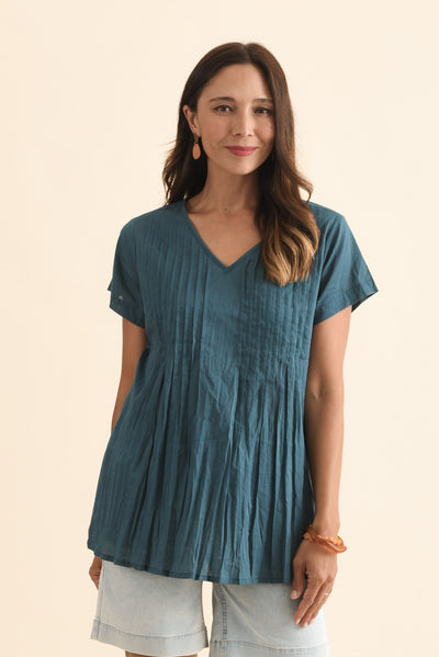 Fia Teal Crinkle Cotton Top