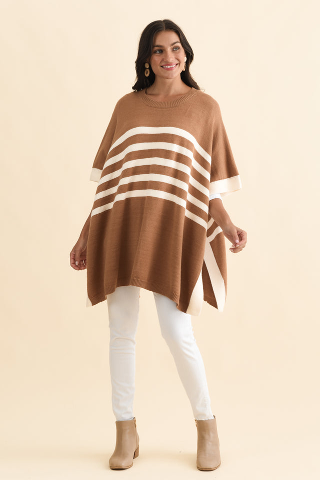 Fidelia Mocha Stripe Knit Poncho,Brunette model,alt text|model:Brontie image 4