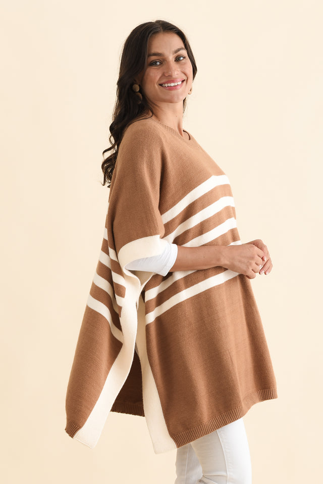 Fidelia Mocha Stripe Knit Poncho,Brunette model,alt text|model:Brontie image 5