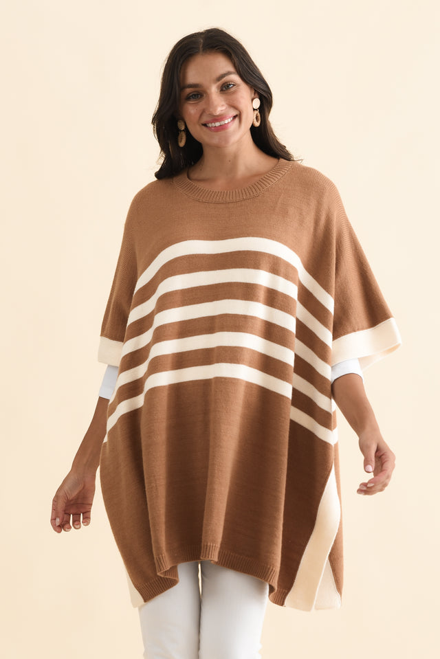Fidelia Mocha Stripe Knit Poncho,Brunette model,alt text|model:Brontie image 3