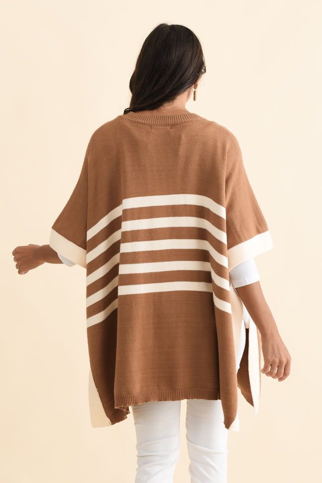Fidelia Mocha Stripe Knit Poncho,Brunette model,alt text|model:Brontie image 6