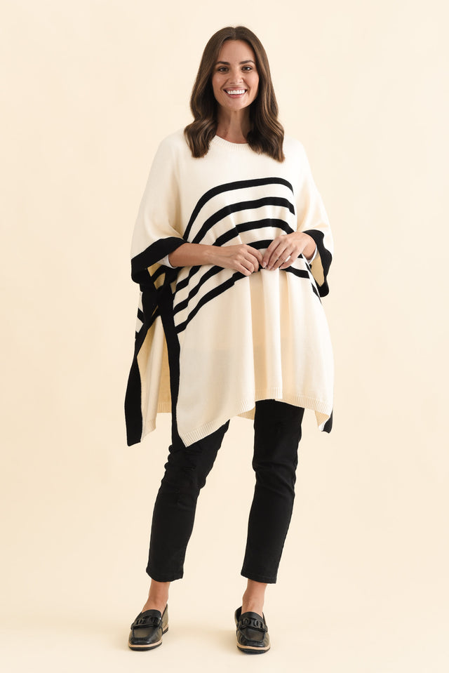 Fidelia White Stripe Knit Poncho,Brunette model,alt text|model:MJ image 8