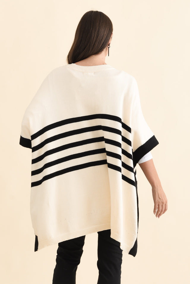 Fidelia White Stripe Knit Poncho,Brunette model,alt text|model:MJ image 6