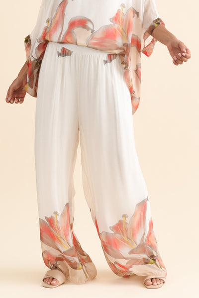 Figaro White Bloom Silk Pants