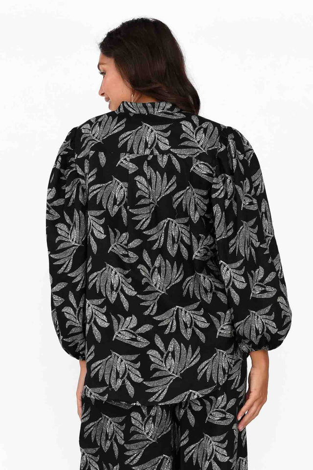 Finch Black Palm Linen Sleeved Blouse image 4