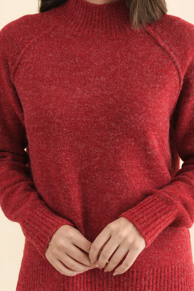 Finn Red Knit Jumper,Brunette model,alt text|model:MJ image 7