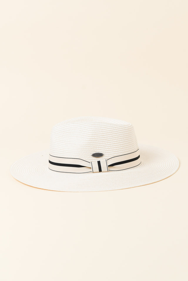 Fiona Ivory Stripe Wide Brim Travel Fedora