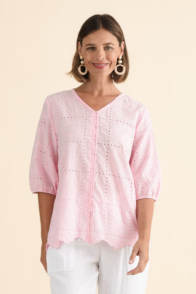 Fira Blush Cotton Embroidered Top