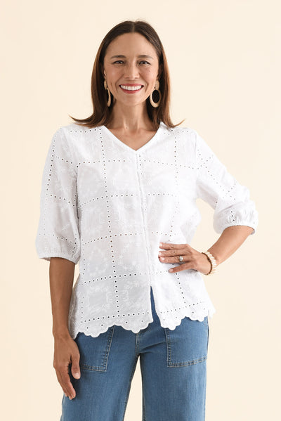 Fira White Cotton Embroidered Top