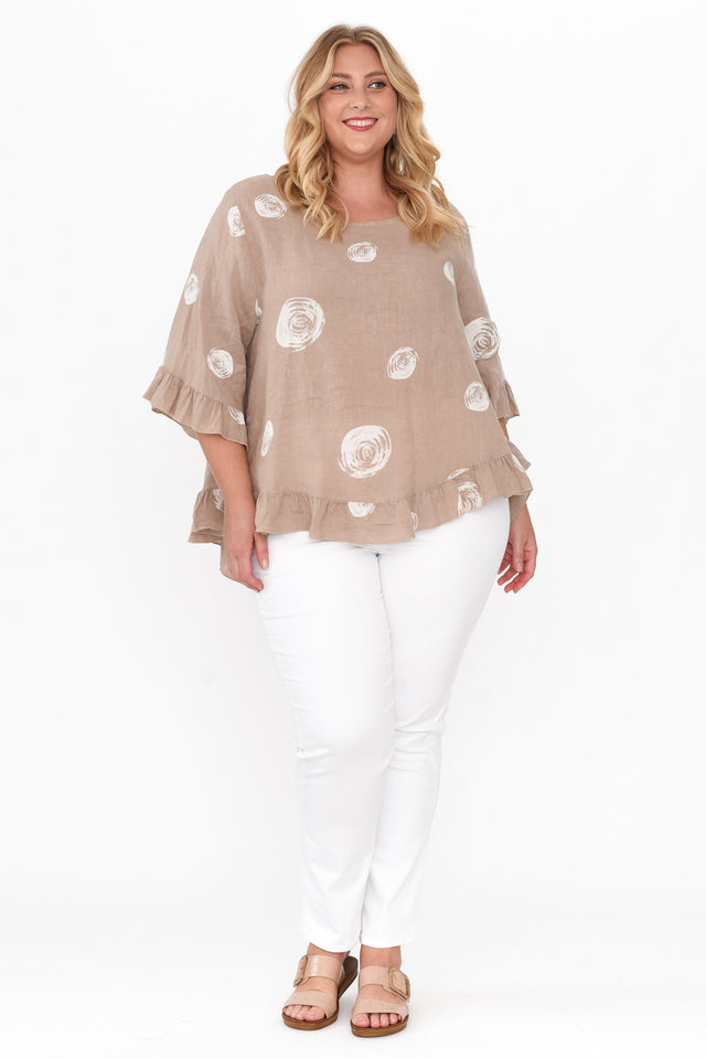 Fitzgerald Natural Spot Linen Frill Top