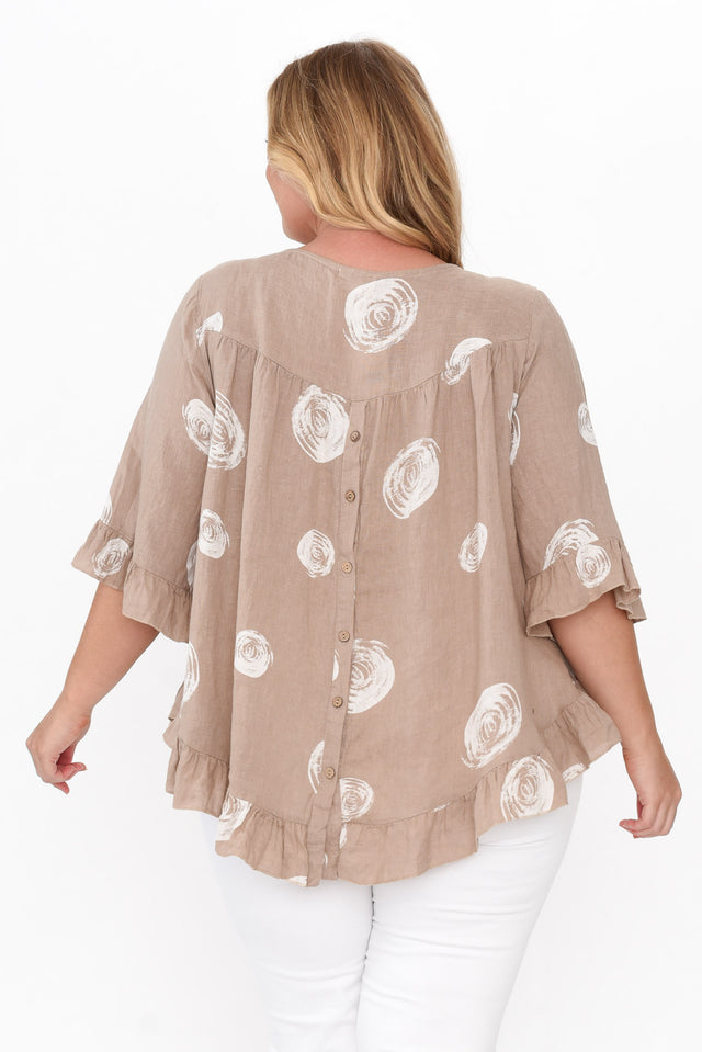 Fitzgerald Natural Spot Linen Frill Top