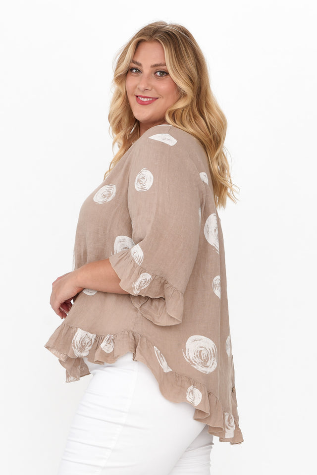Fitzgerald Natural Spot Linen Frill Top