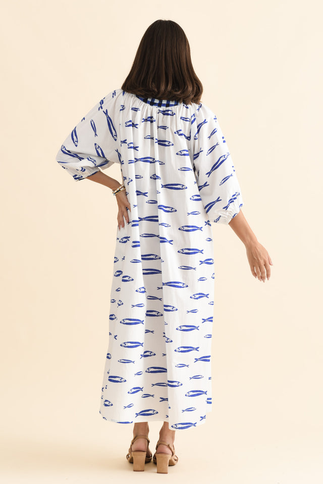 Florence Blue Sea Cotton Tie Dress,Brunette model,alt text|model:MJ image 5