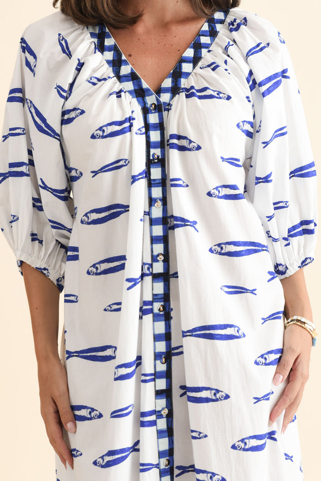 Florence Blue Sea Cotton Tie Dress,Brunette model,alt text|model:MJ image 6