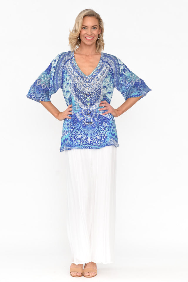 Florence Blue Silk Gypsy Top image 6