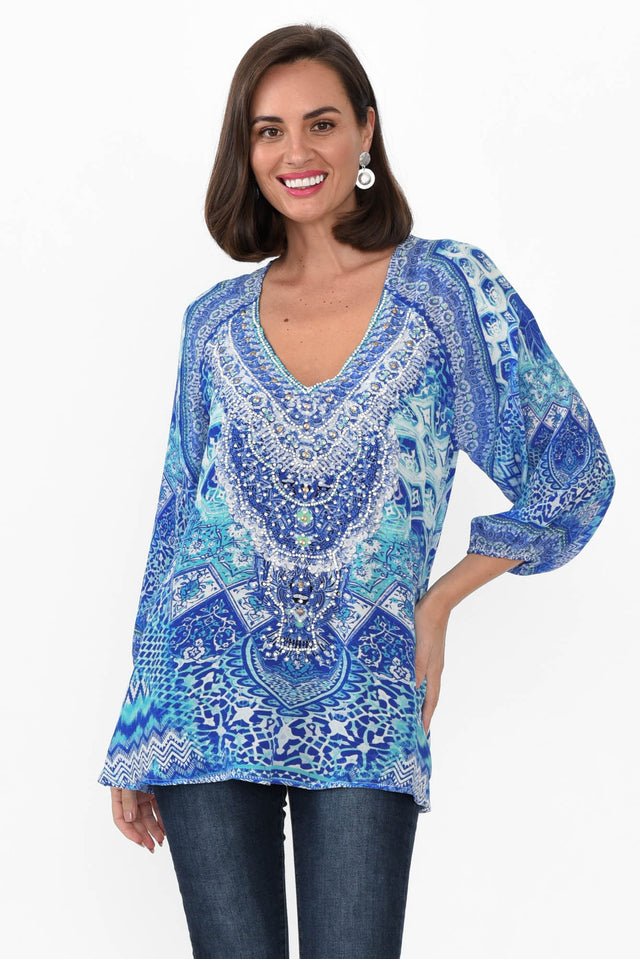 Florence Blue Silk Gypsy Top image 1