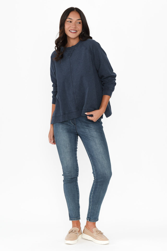 Flossie Navy Cotton Sweatshirt,alt text|model:Kirstyn image 7