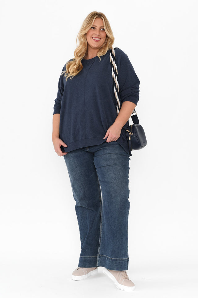Flossie Navy Cotton Sweatshirt,Blonde model,alt text|model:Caitlin image 9