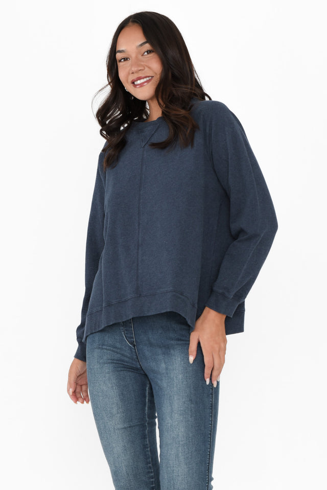 Flossie Navy Cotton Sweatshirt,alt text|model:Kirstyn