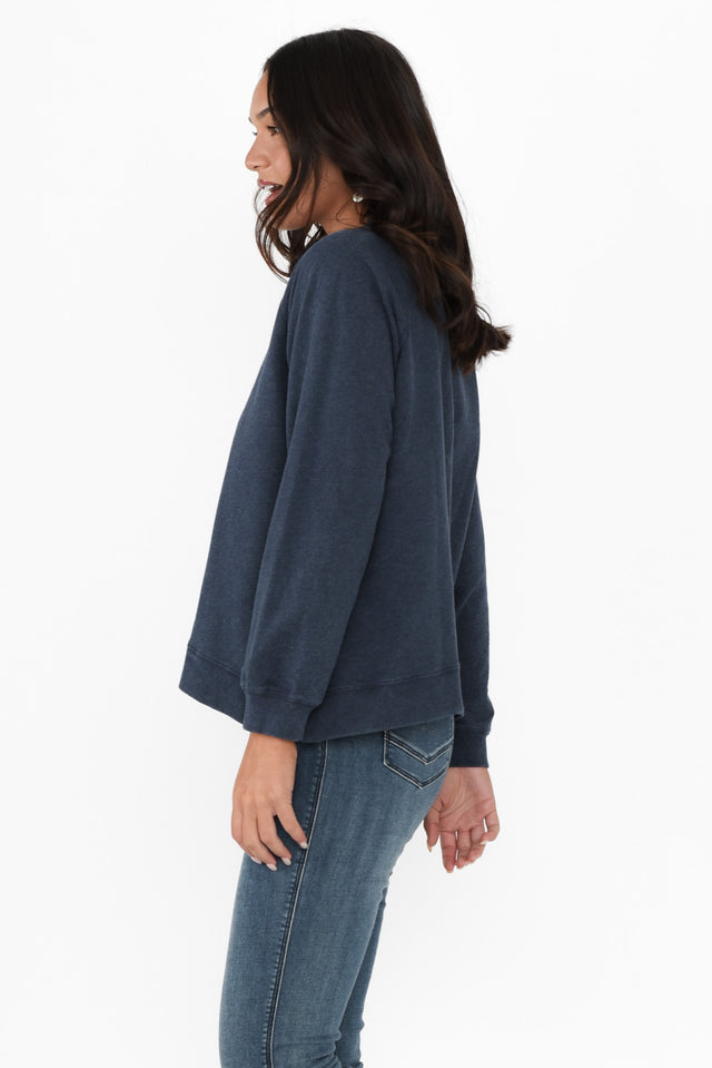 Flossie Navy Cotton Sweatshirt,alt text|model:Kirstyn image 5