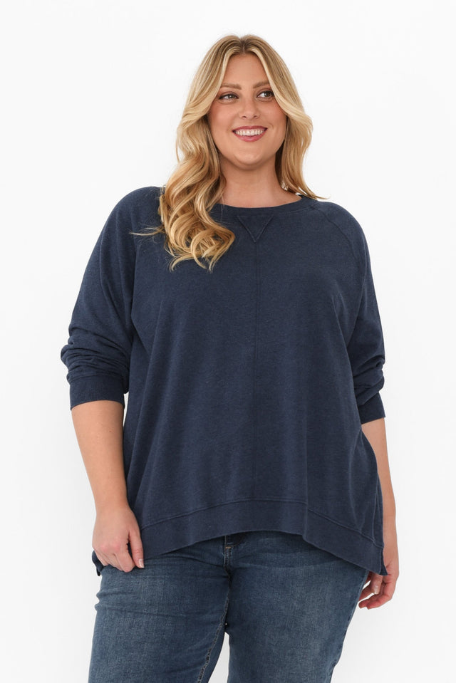 Flossie Navy Cotton Sweatshirt,Blonde model,plus-size,curve-tops,plus-size-sleeved-tops,plus-size-cotton-tops,plus-size-winter-clothing,plus-size-jumpers,alt text|model:Caitlin image 8