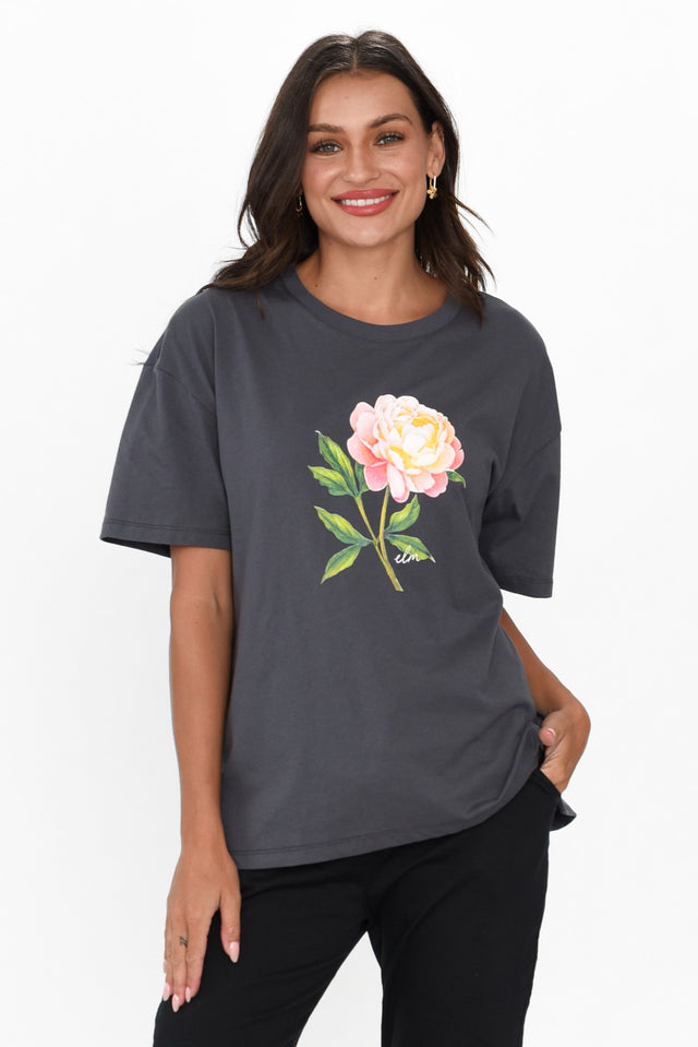 Floweret Charcoal Rose Tee neckline_Round  alt text|model:Brontie;wearing:AU 8 / US 4 image 1